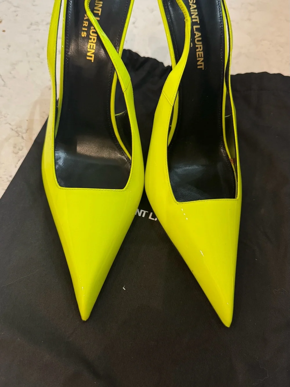 Saint Laurent Neon Lime Patent Slingback Pumps - Picture 5 of 7